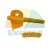 Yellow plastic mounting wedge with a hole and a small curved element on a white background.
