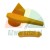 Yellow plastic safety opener tool for canisters and containers with two parts.