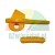 Two-piece yellow plastic citrus and orange peeler tool set isolated on white.