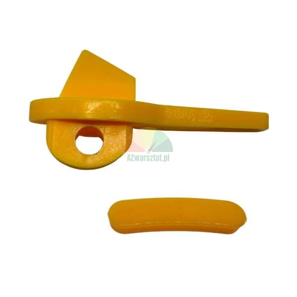 Two-piece yellow plastic citrus and orange peeler tool set isolated on white.