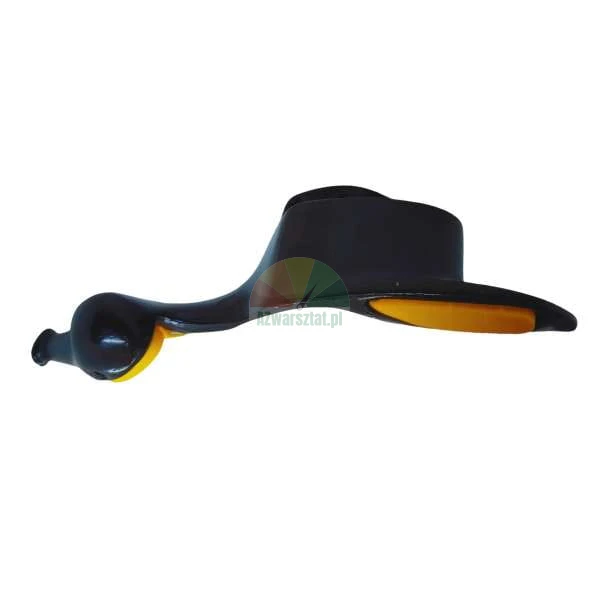 Black and yellow plastic mounting head for machinery, side view profile.