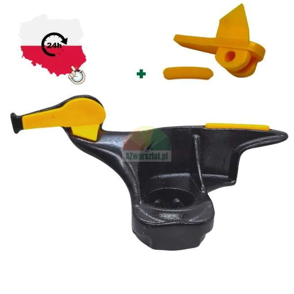 Metal tire changer mount demount head with yellow protective glides and a set of spare inserts.