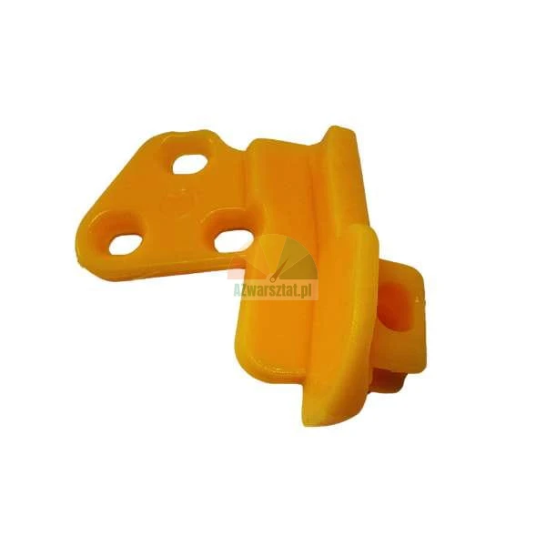Yellow plastic mounting element with holes on a white background.