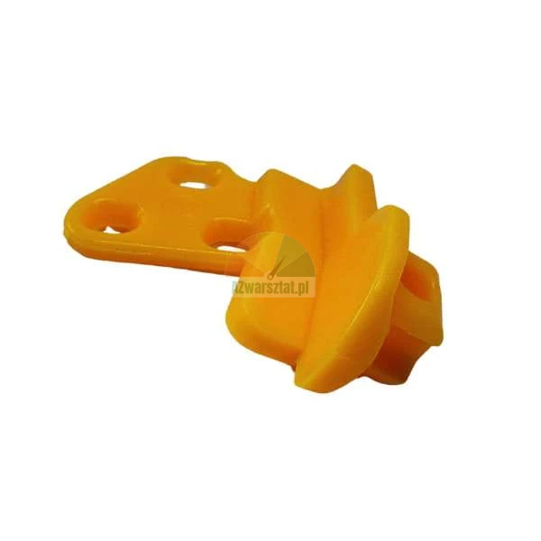 Orange-yellow plastic mounting element with holes on a white background