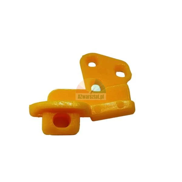 Orange plastic 3D printed mechanical part with mounting holes