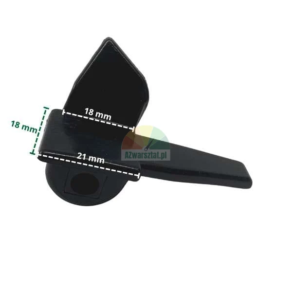 Black plastic component with dimensions marked: 18 mm, 18 mm, and 21 mm.