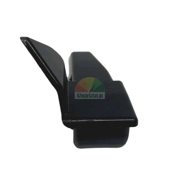 Black plastic or metal component, side view of a latch mechanism or lever on a white background
