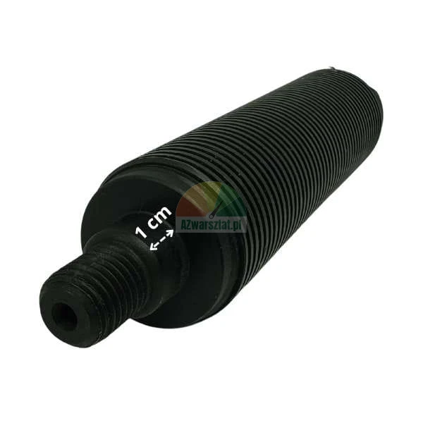 Black ribbed component with a thread and a 1 cm measurement marked.