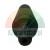 Black cylindrical plastic part with ribbing and a threaded tip with a hole.