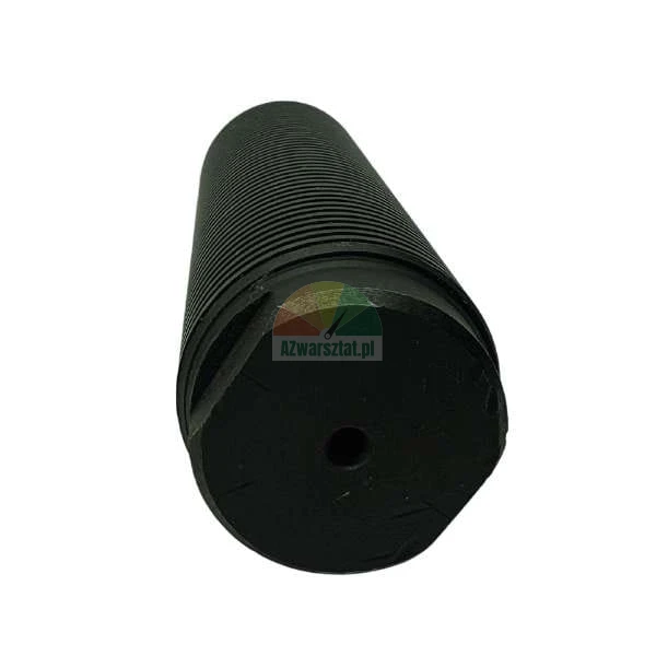 Black sound suppressor with a ribbed surface shown from the front on a white background.