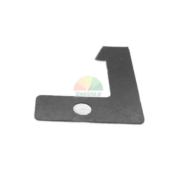 Black L-shaped metal mounting bracket with a hole and a bent tip on a white background.