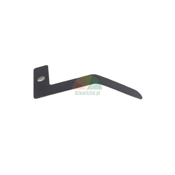 Black metal component with a bent shape and a mounting hole on one end.