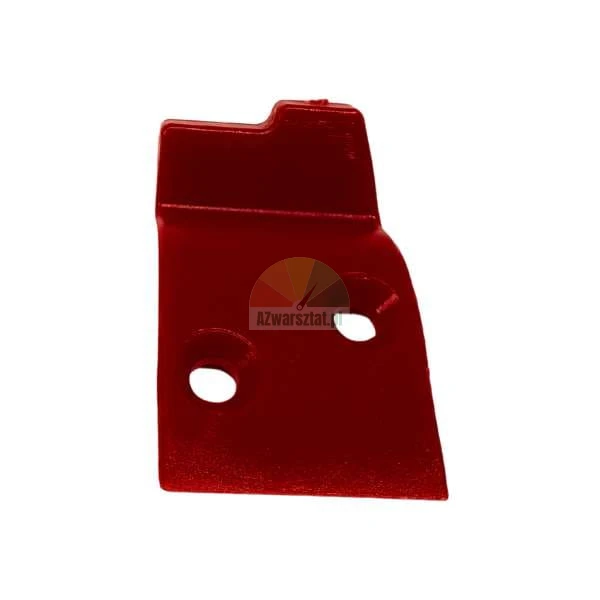 Red plastic part with two holes on a white background.