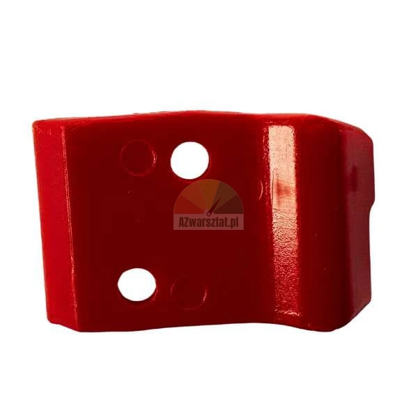 Red mounting element with two holes, side view showing a glossy finish.