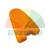 Orange plastic disc brake pad spacer on a white background.