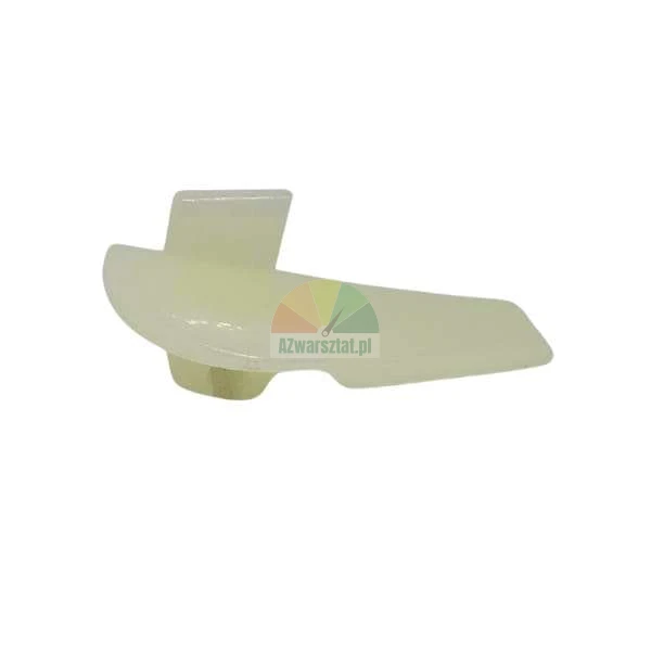 Small translucent white plastic part with a rectangular protrusion
