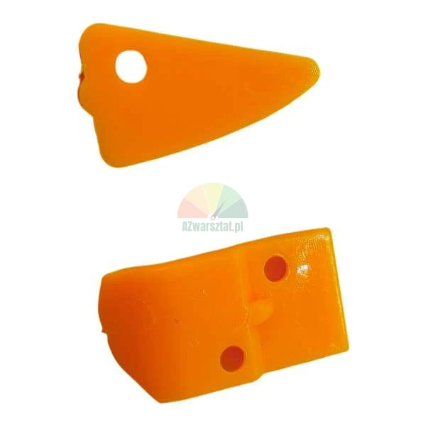 Two orange plastic components: a flat triangular piece and an angled profile with mounting holes.