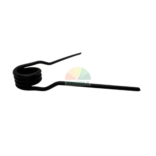 Black metal torsion spring with two arms on a white background.