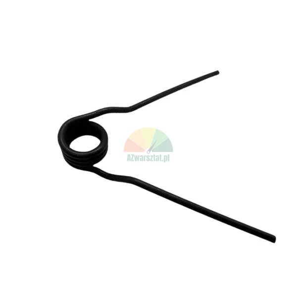 Black metal torsion spring with long arms isolated on a white background.