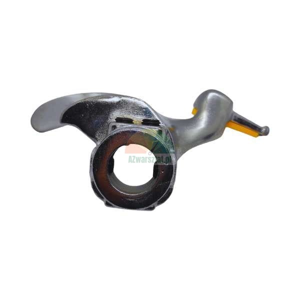 Metal tire changer mount demount duck head tool, silver finish with yellow plastic inserts.