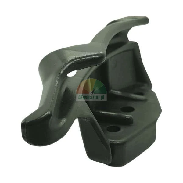 Black plastic mounting bracket with hook and screw holes