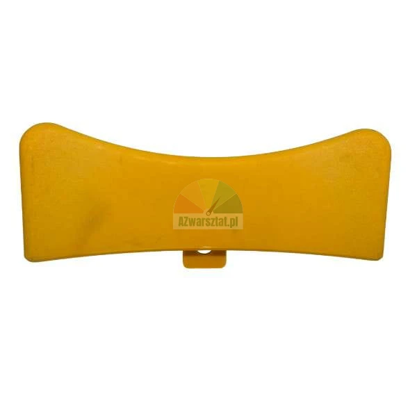 Yellow plastic curved component with a mounting tab at the bottom.