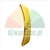 Yellow, curved plastic component with a mounting hole on a white background.