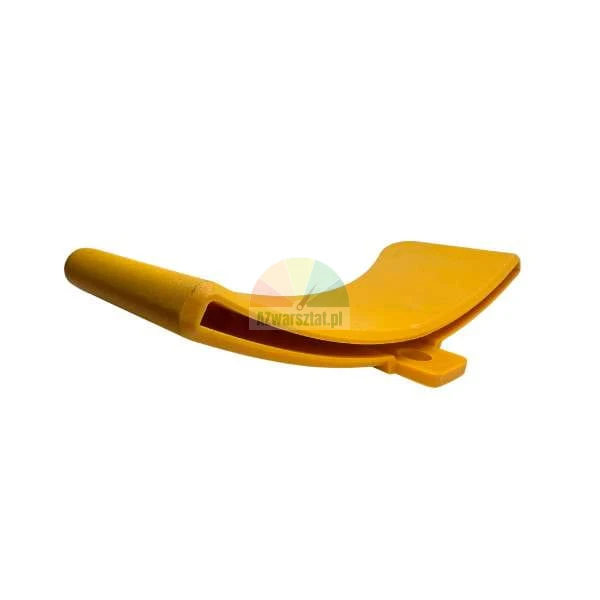 Yellow plastic strap guide for packaging on a white background