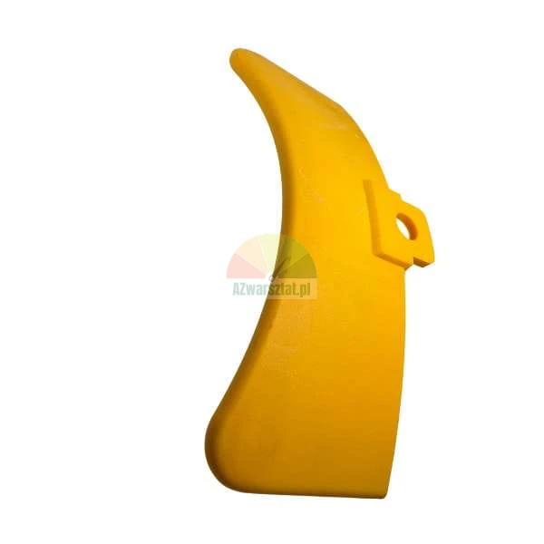 Yellow curved mixer blade part with a mounting hole on a white background