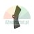 Black curved metal part with a mounting eyelet