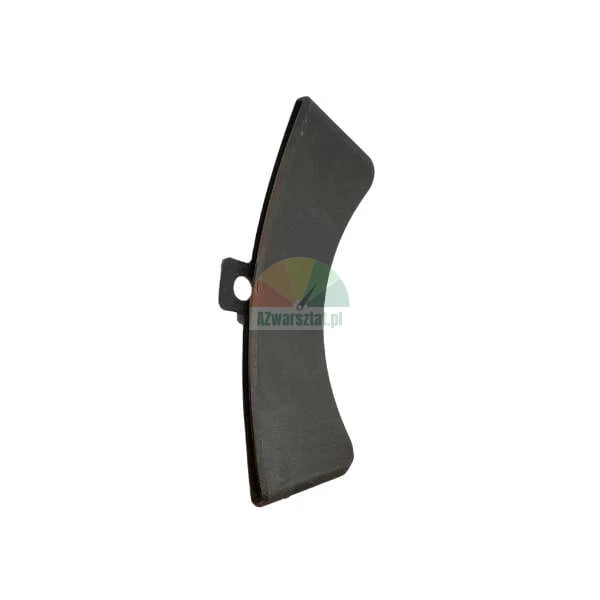 Black curved metal part with a mounting eyelet