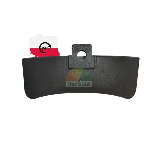 Black brake pad or industrial part with 24h fast delivery icon in Poland
