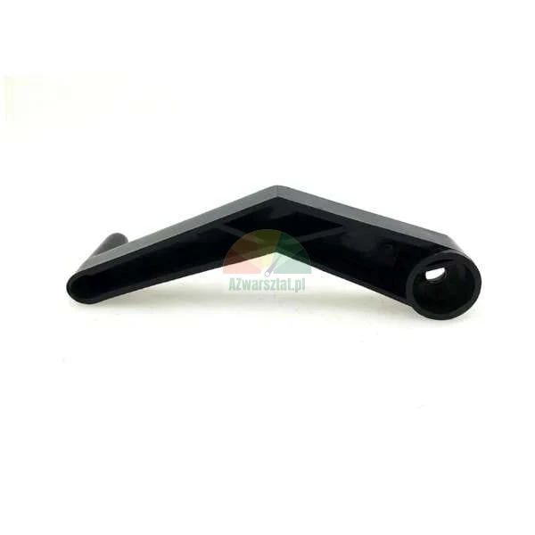 Black plastic angled crank handle with a mounting hole and a pin