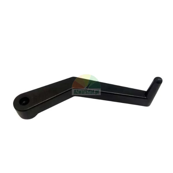 Black offset crank handle with a cylindrical peg and a circular mounting hole at the base.
