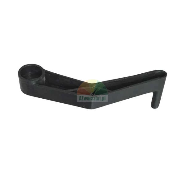 Black plastic latch element or mechanism lever on a white background.