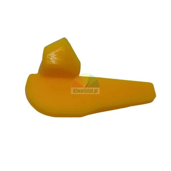 Yellow plastic component with an elongated base and a protruding wedge element on top.