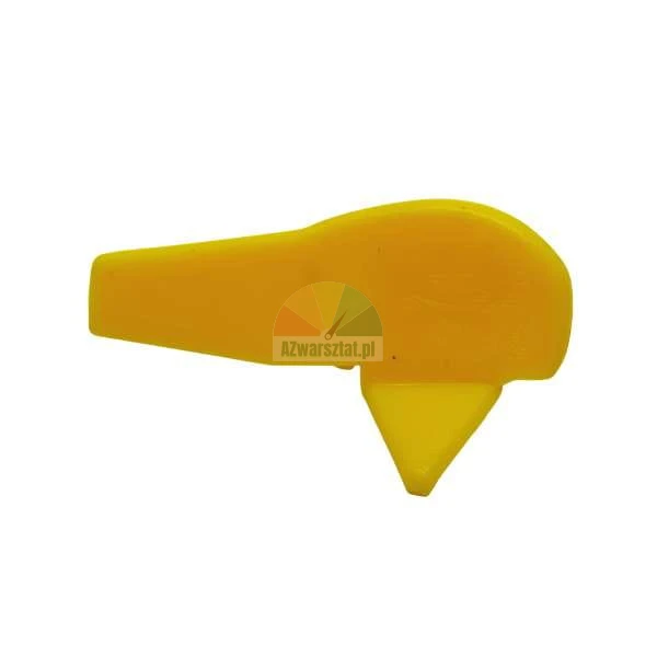 Yellow plastic lever-shaped component on a white background