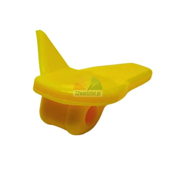 Yellow plastic wing-shaped part with a central hole on a white background.