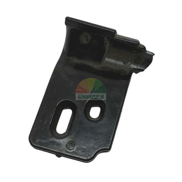 Black plastic mounting bracket with two holes on a white background.
