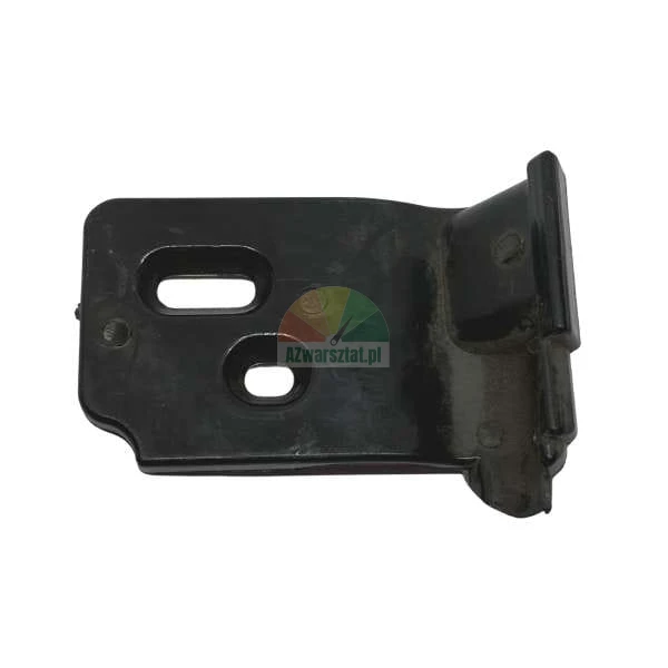 Black metal mounting bracket with two holes on a white background.