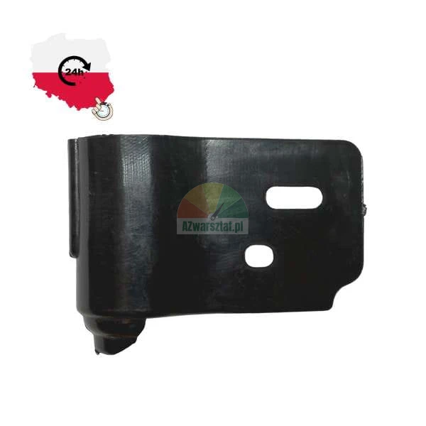 Black metal hinge bracket with two mounting holes on a white background.