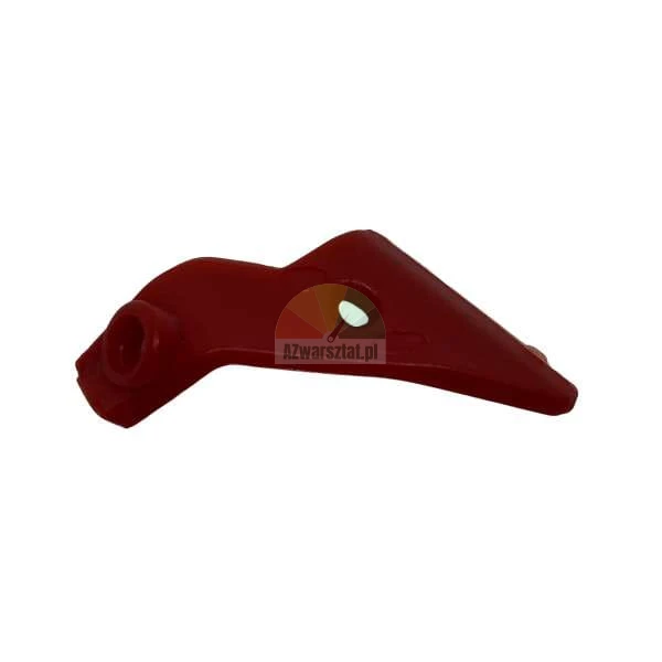 Red plastic component, likely a lever or latch part, on a white background.