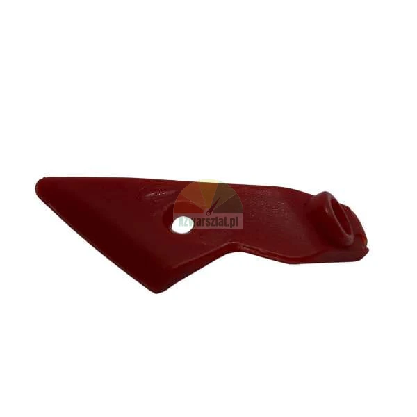 Red plastic spare part with mounting holes on a white background.