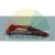 Red bent metal element with a mounting hole on a white background
