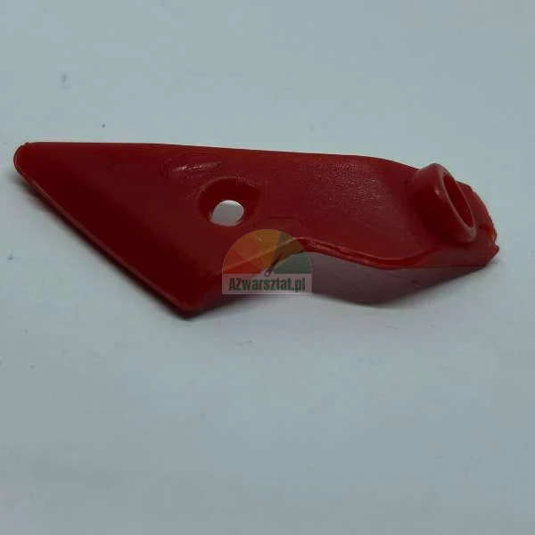 Red plastic part with a mounting hole.