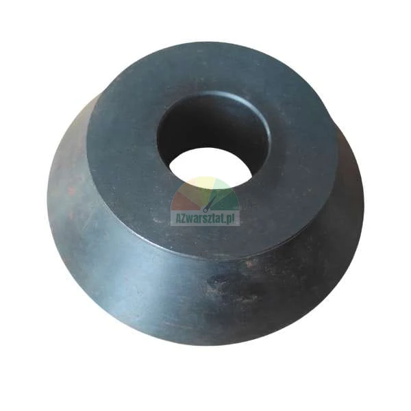 Black metal centering cone for industrial machinery with a central hole