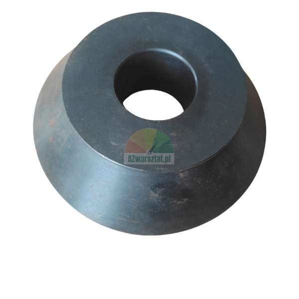Black metal centering cone with a central hole for machinery.