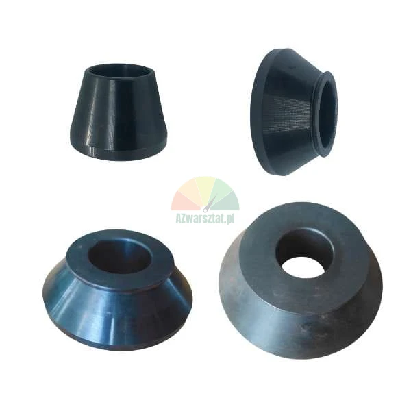 Four black conical rubber bushings shown from different angles on a white background.