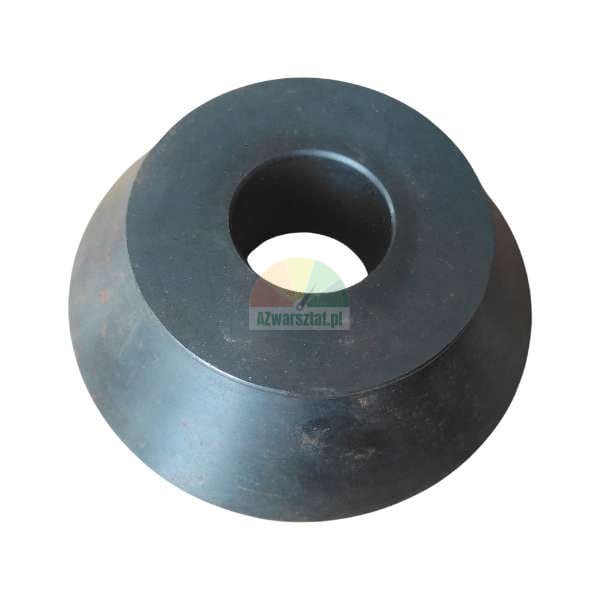 Black industrial centering cone or tapered spacer made of dark metal on a white background.