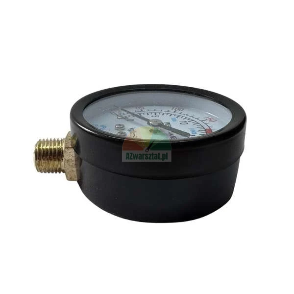Pressure gauge with brass side connection and black housing